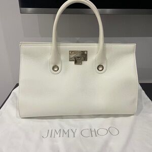 Jimmy Choo White Leather Tote Bag